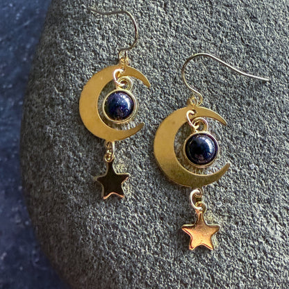 Starlit Crescent Jewelry Set With Blue Sandstone