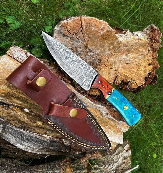 Damascus Knife, Garnet Starlight Hand Forged Knife Hunting Knife by Titan TK-014