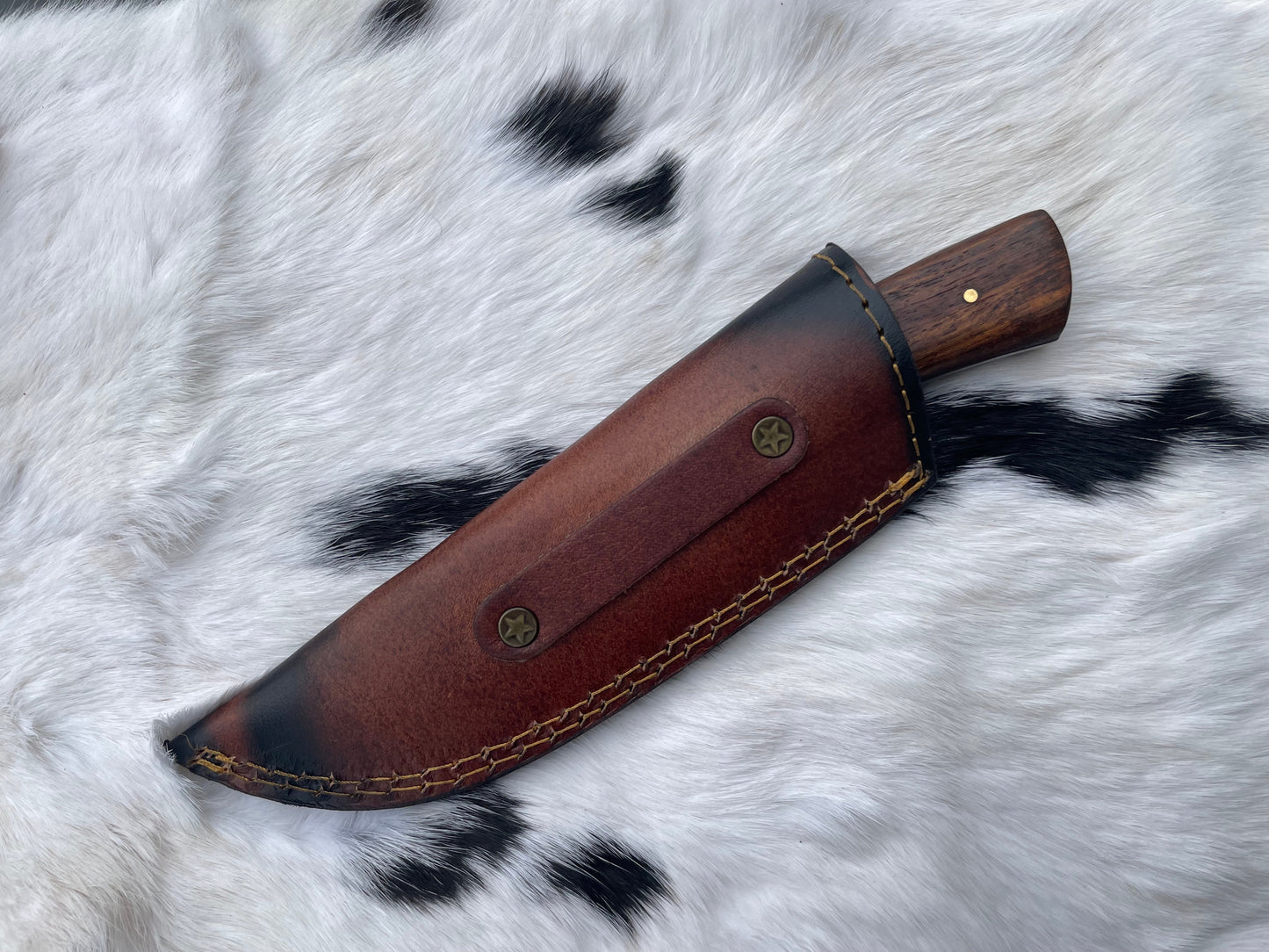 CUSTOM HANDMADE FORGED DAMASCUS STEEL HUNTING KNIFE BLADE WITH BLACK WALNUT and STAG HORN SCALES TK-058