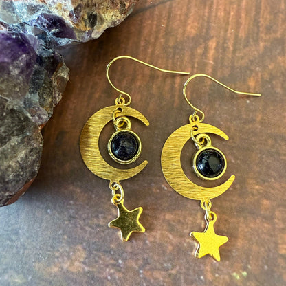Starlit Crescent Earrings With Blue Sandstone