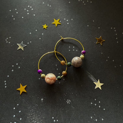 CLEARANCE Jupiter and Galilean Moons Jasper Bead Hoop Earrings
