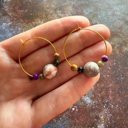 CLEARANCE Jupiter and Galilean Moons Jasper Bead Hoop Earrings