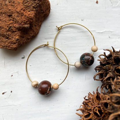 CLEARANCE Mars and Moons Jasper Bead Hoop Earrings