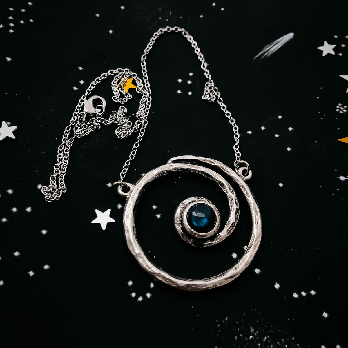 Milky Way Necklace - Spiral Silver Pendant With Labradorite