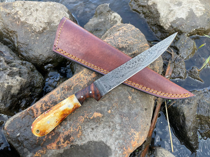Bonning and Flaying Knife With High Carbon Ladder Damascus TK-034