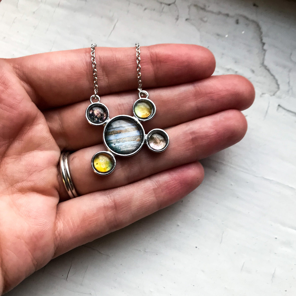 CLEARANCE Jupiter and Galilean Moons Silver Pendant Necklace