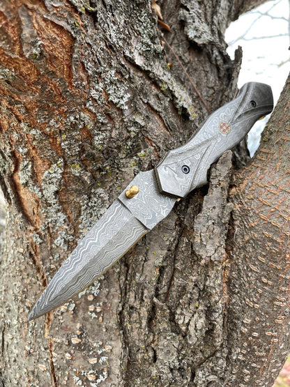 Full Damascus Steel Folding Knife TF-040