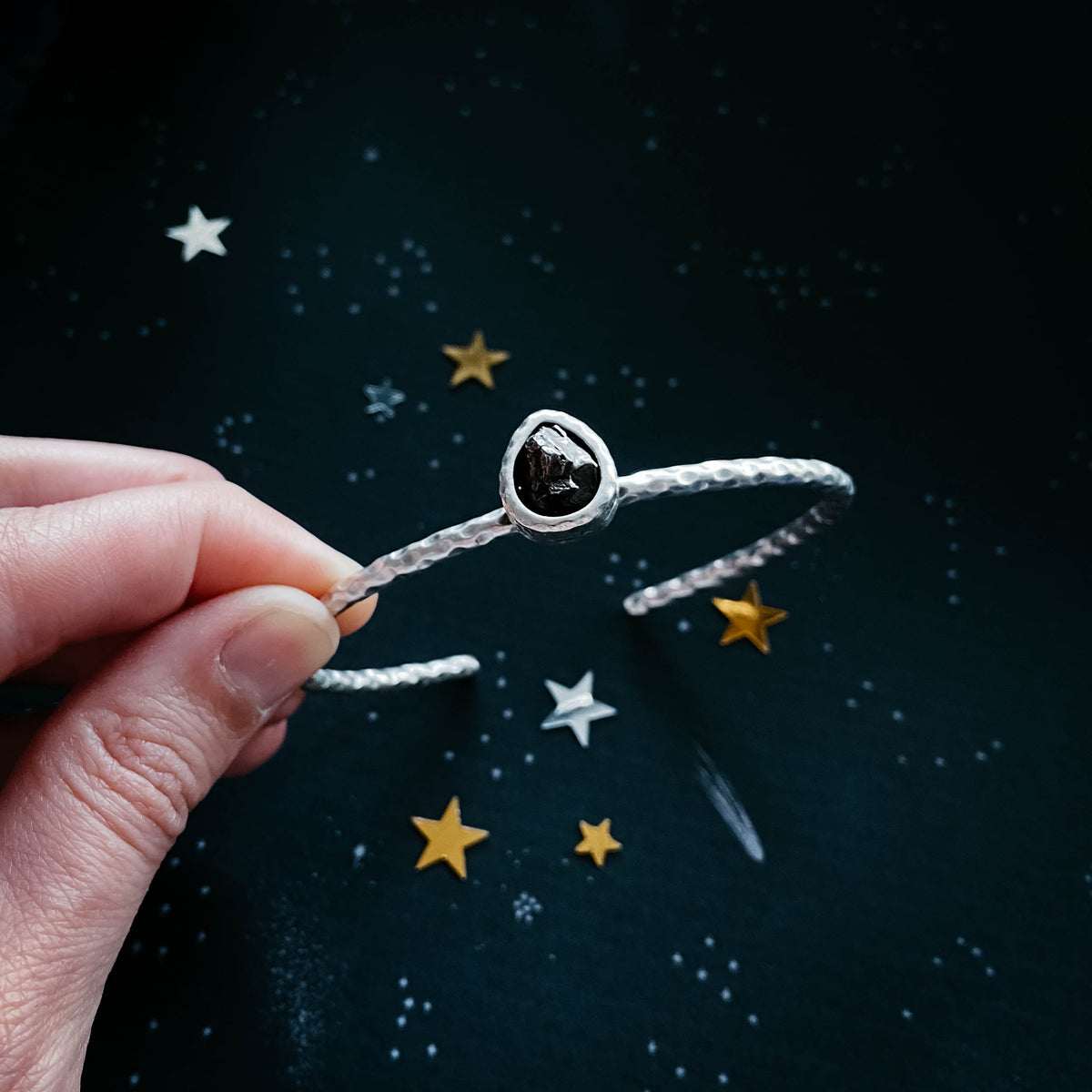 Teardrop Meteorite Cuff Bracelet