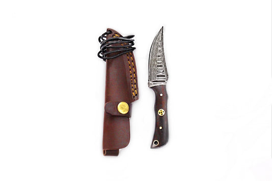 Damascus Steel Skinner Knife, Rosewood Grip by TITAN TD-178