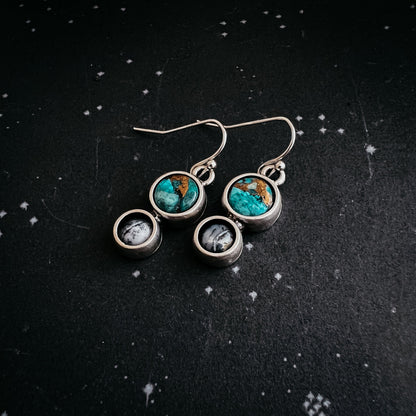 Earth and Moon Natural Stone Dangle Earrings