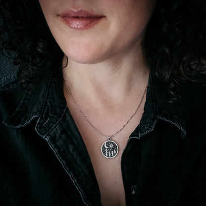 Starry Forest Night Pendant Necklace With Opal