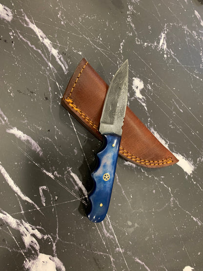 4'' Drop Point Damascus Knife Handmade by Titan International Dyed Bone Handle TD-111