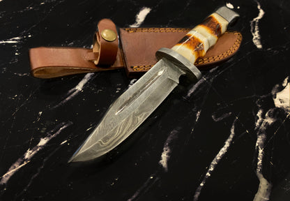 Damascus Hunting Knife Full Tang With Damascus Hilt Custom Titan Hunter TD-216