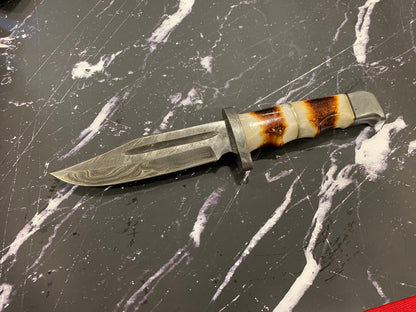 Damascus Hunting Knife Full Tang With Damascus Hilt Custom Titan Hunter TD-216