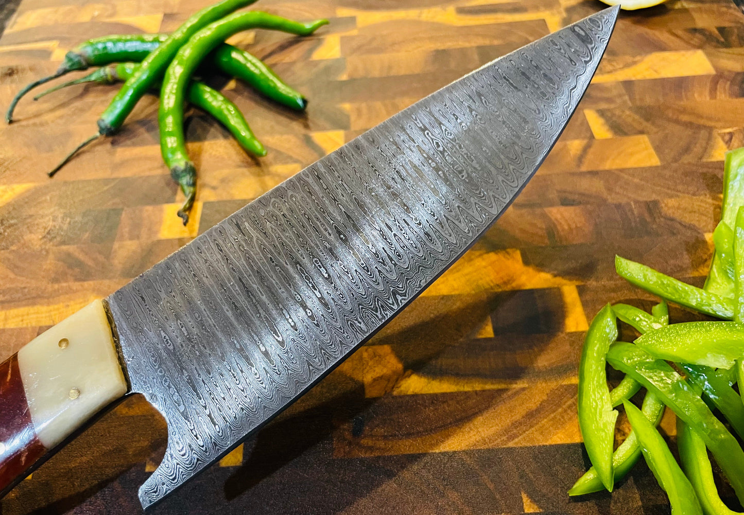 5-Piece Damascus & Arylic Knife Set / With Leather Carry Bag