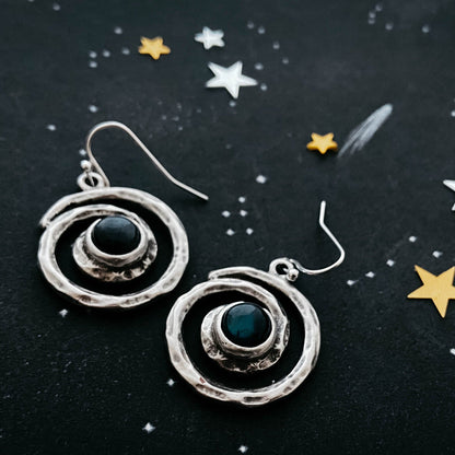Milky Way Jewelry Set - Spiral Silver Necklace and Earrings With Labradorite