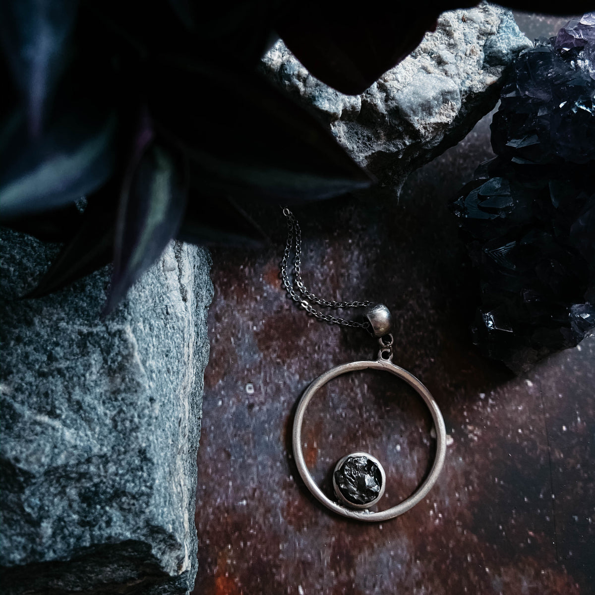Circle Necklace With Authentic Raw Meteorite