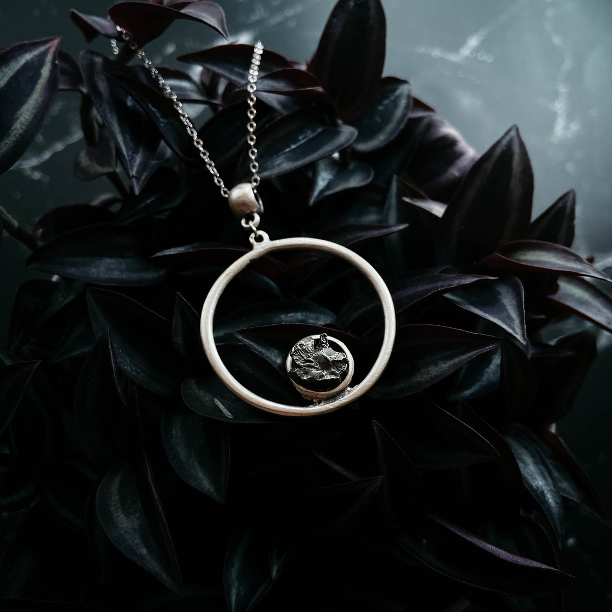 Circle Necklace With Authentic Raw Meteorite