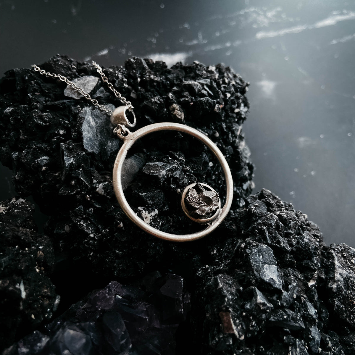 Circle Necklace With Authentic Raw Meteorite