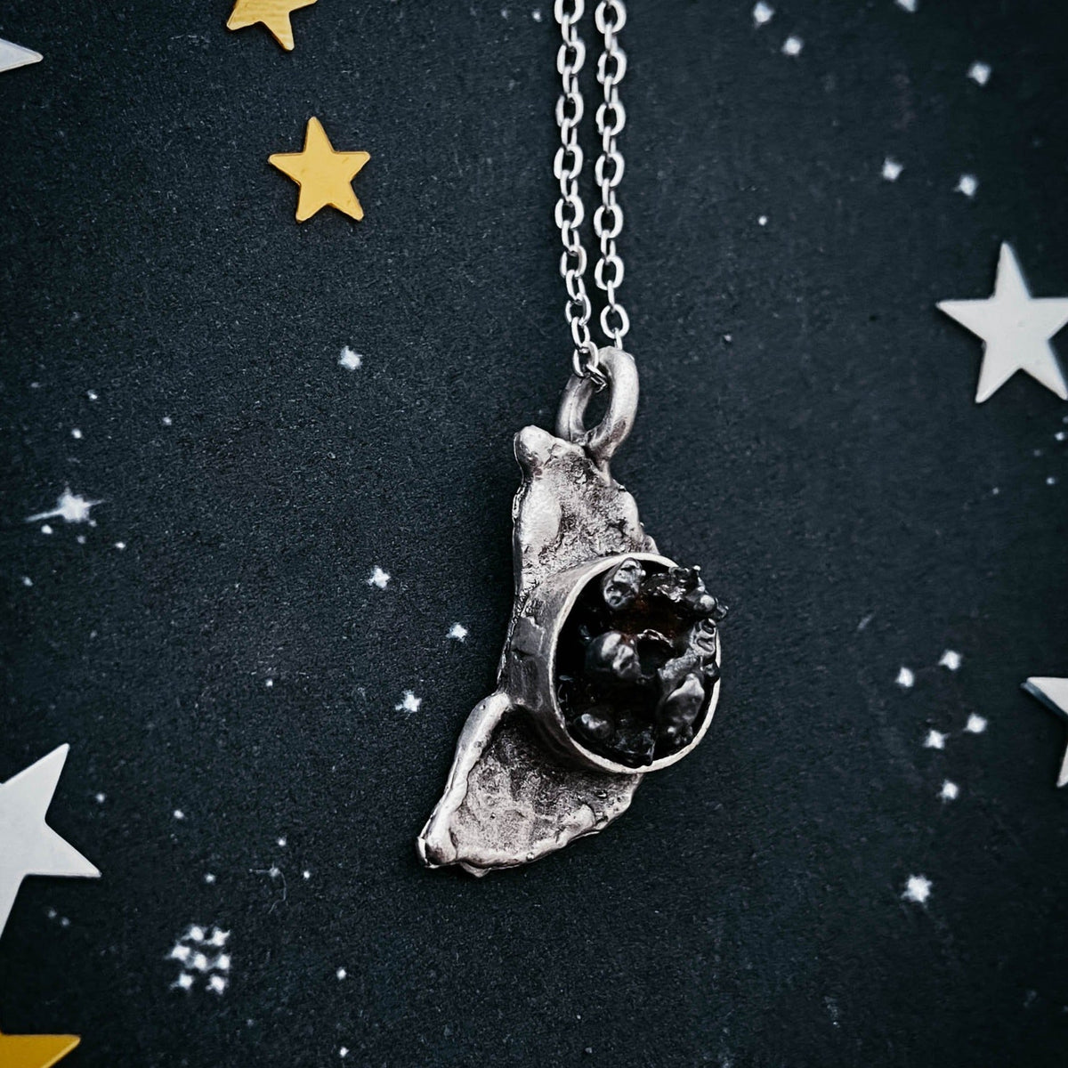 Crescent Moon Necklace With Authentic Meteorite