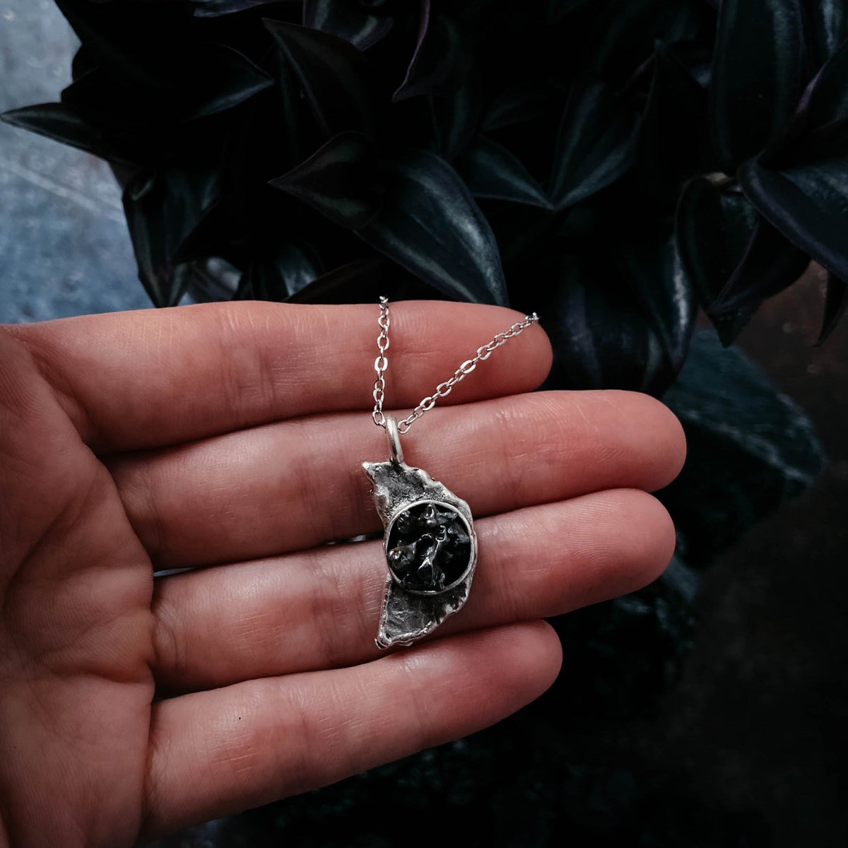 Crescent Moon Necklace With Authentic Meteorite