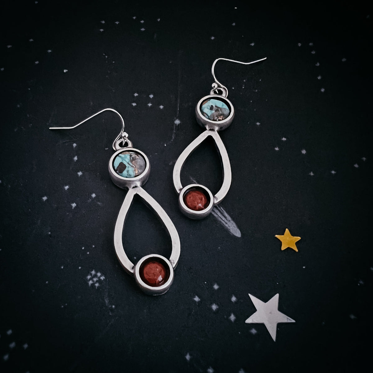 Journey to Mars Earrings - Copper Chrysocolla Earth and Red Jasper Mars