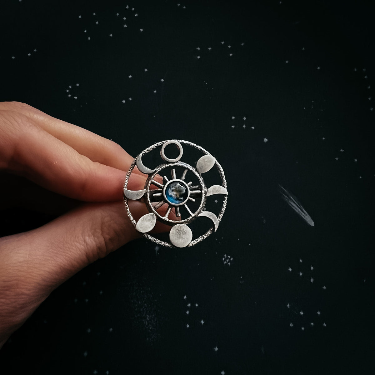 Large Moon Phase Statement Cocktail Ring