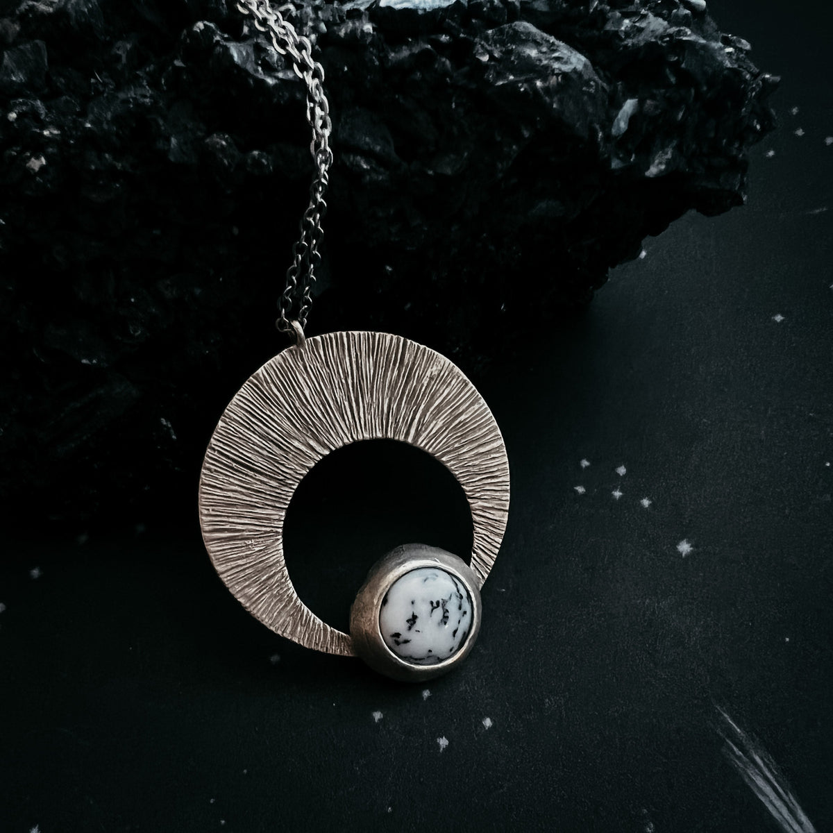 CLEARANCE Crescent Moon Pendant With Dendritic Agate