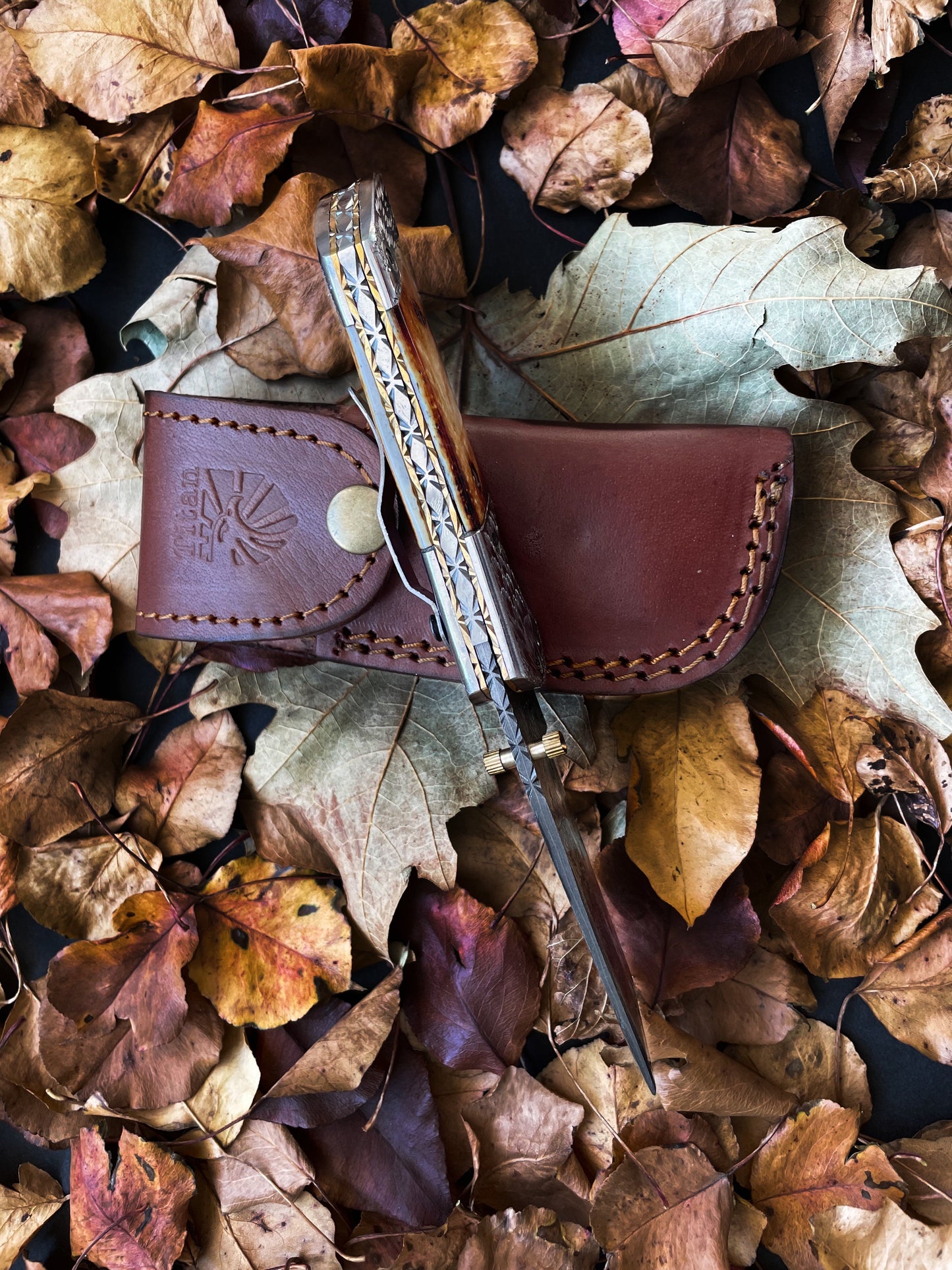 Titan American Eagle - Raindrop Damascus Folding Blade/ EDC/ Eagle Engraved Steel Bolster TF-021X