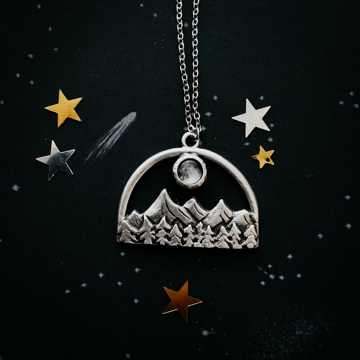 CLEARANCE My Moon Rises Over Landscape - Semicircle Pendant
