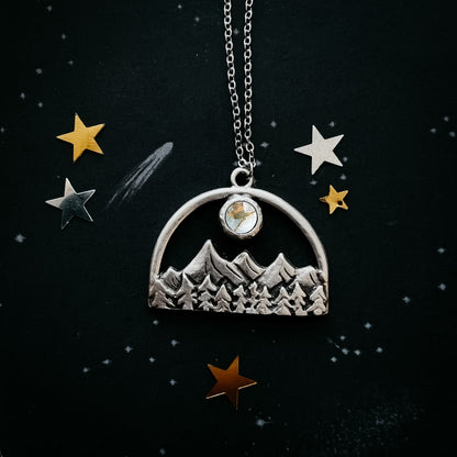 CLEARANCE Semicircle Mountain Landscape Necklace With Copper Calcite Moon