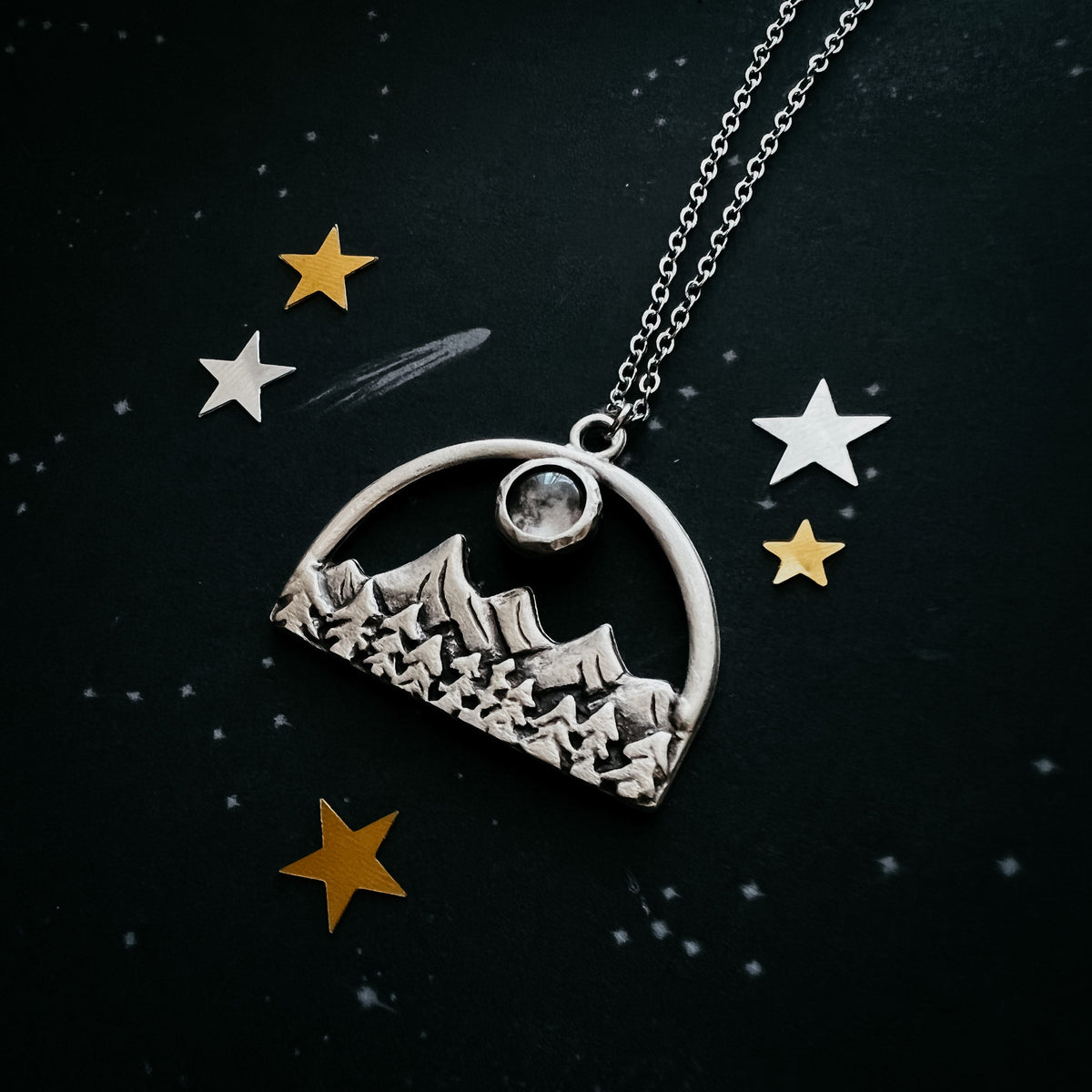 CLEARANCE My Moon Rises Over Landscape - Semicircle Pendant