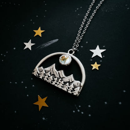 CLEARANCE Semicircle Mountain Landscape Necklace With Copper Calcite Moon