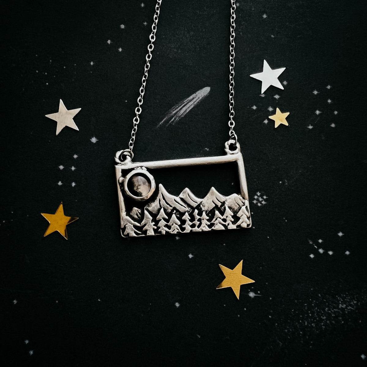 CLEARANCE My Moon Rises Over Landscape - Rectangle Pendant