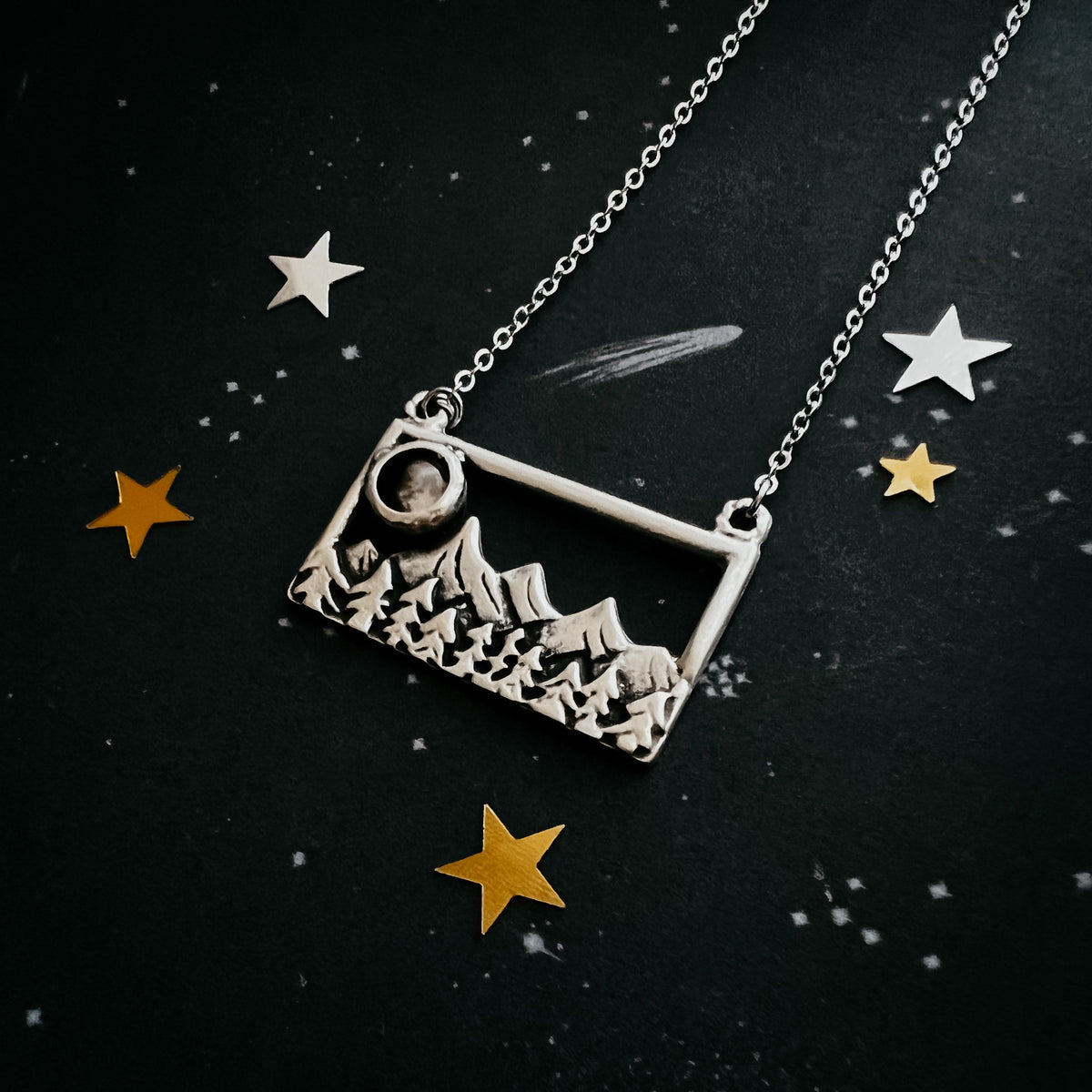 CLEARANCE My Moon Rises Over Landscape - Rectangle Pendant