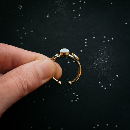 Lunar Witch Crescent Moon Ring With Rainbow Moonstone