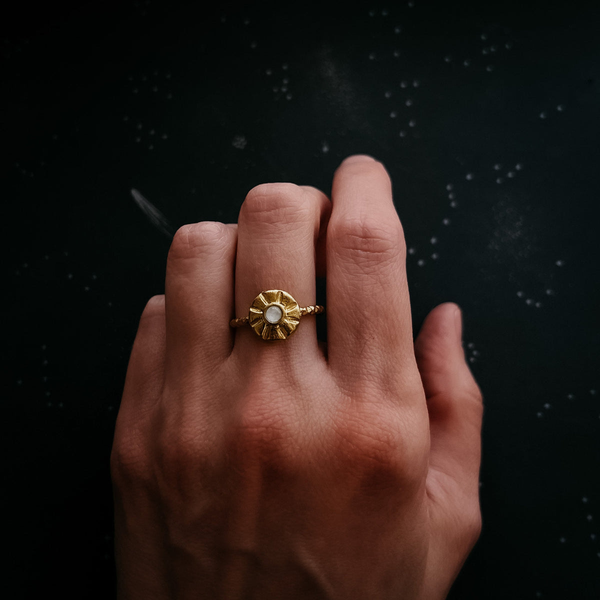 CLEARANCE Little Sun Ring With Rainbow Moonstone