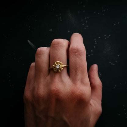 CLEARANCE Little Sun Ring With Rainbow Moonstone