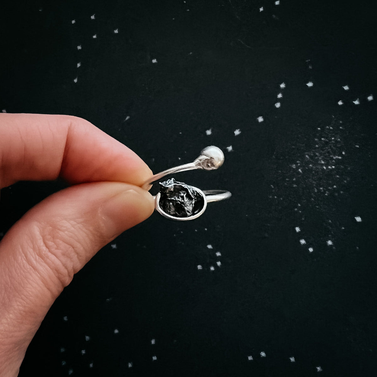 Dainty Oval Wrap Ring With Authentic Raw Meteorite