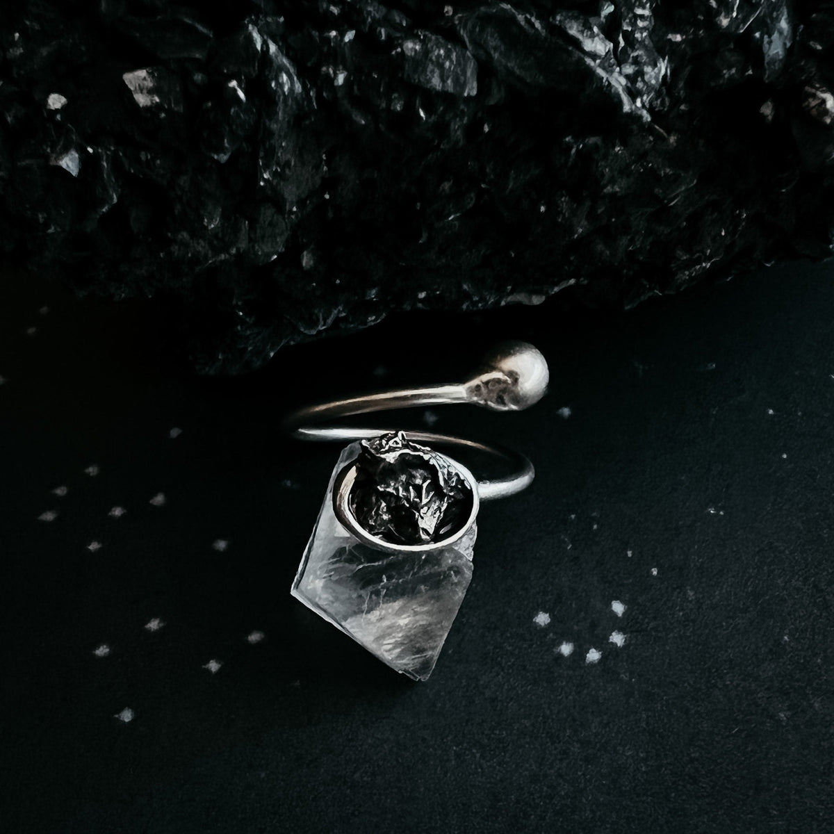 Dainty Oval Wrap Ring With Authentic Raw Meteorite