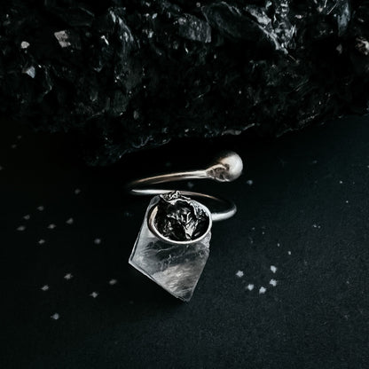Dainty Oval Wrap Ring With Authentic Raw Meteorite