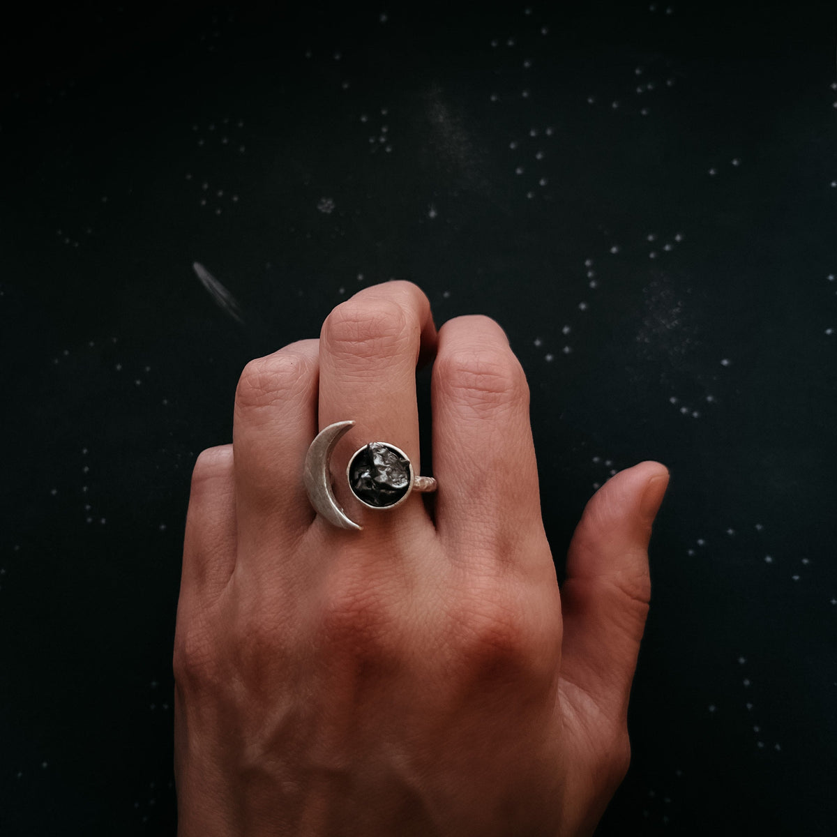Crescent Moon Wrap Ring With Authentic Meteorite