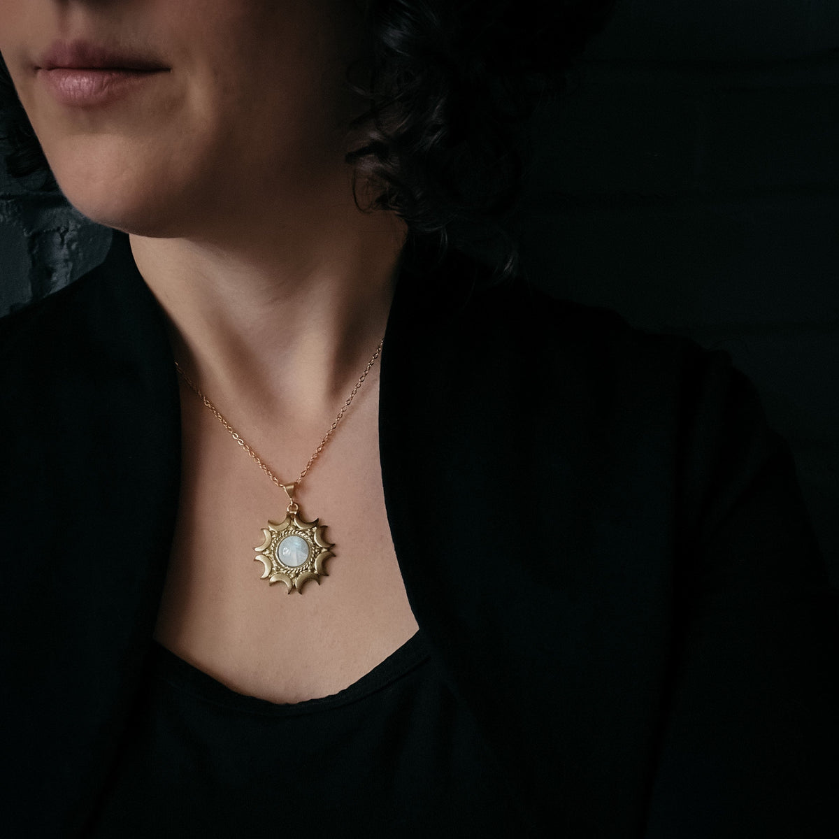 Lunar Witch Jewelry Set With Rainbow Moonstone