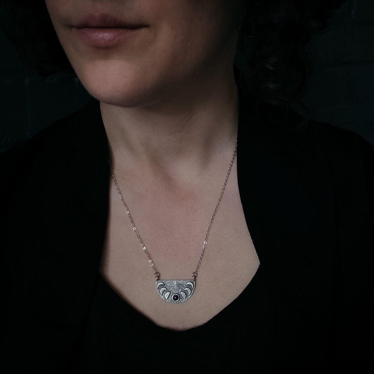 Eclipse Jewelry Set With Moon Phases and Black Opal