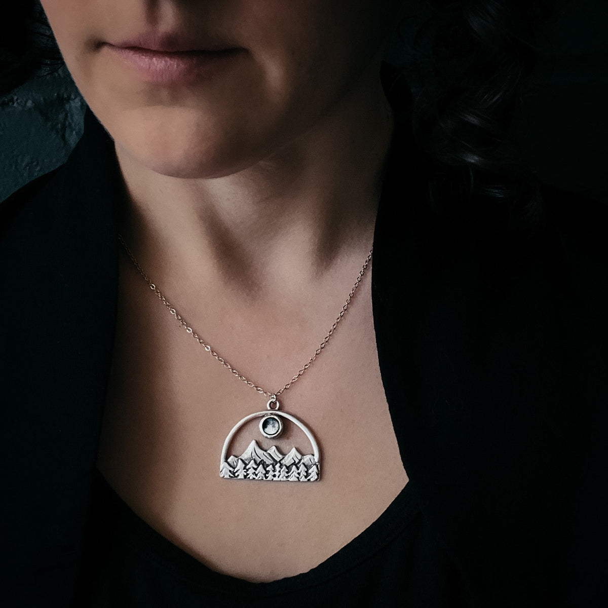 CLEARANCE My Moon Rises Over Landscape - Semicircle Pendant