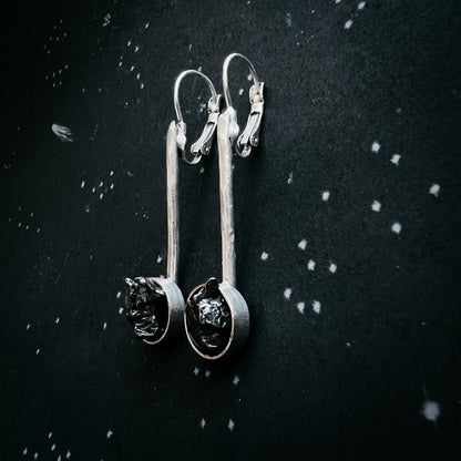 CLEARANCE Simple Round Meteorite Drop Earrings