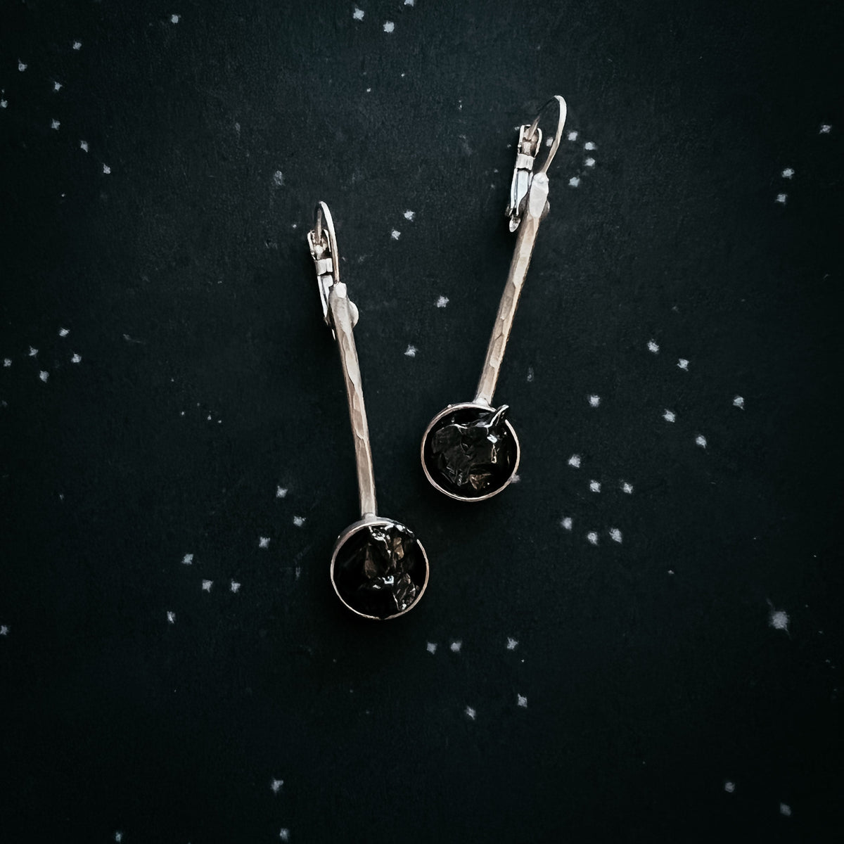 CLEARANCE Simple Round Meteorite Drop Earrings
