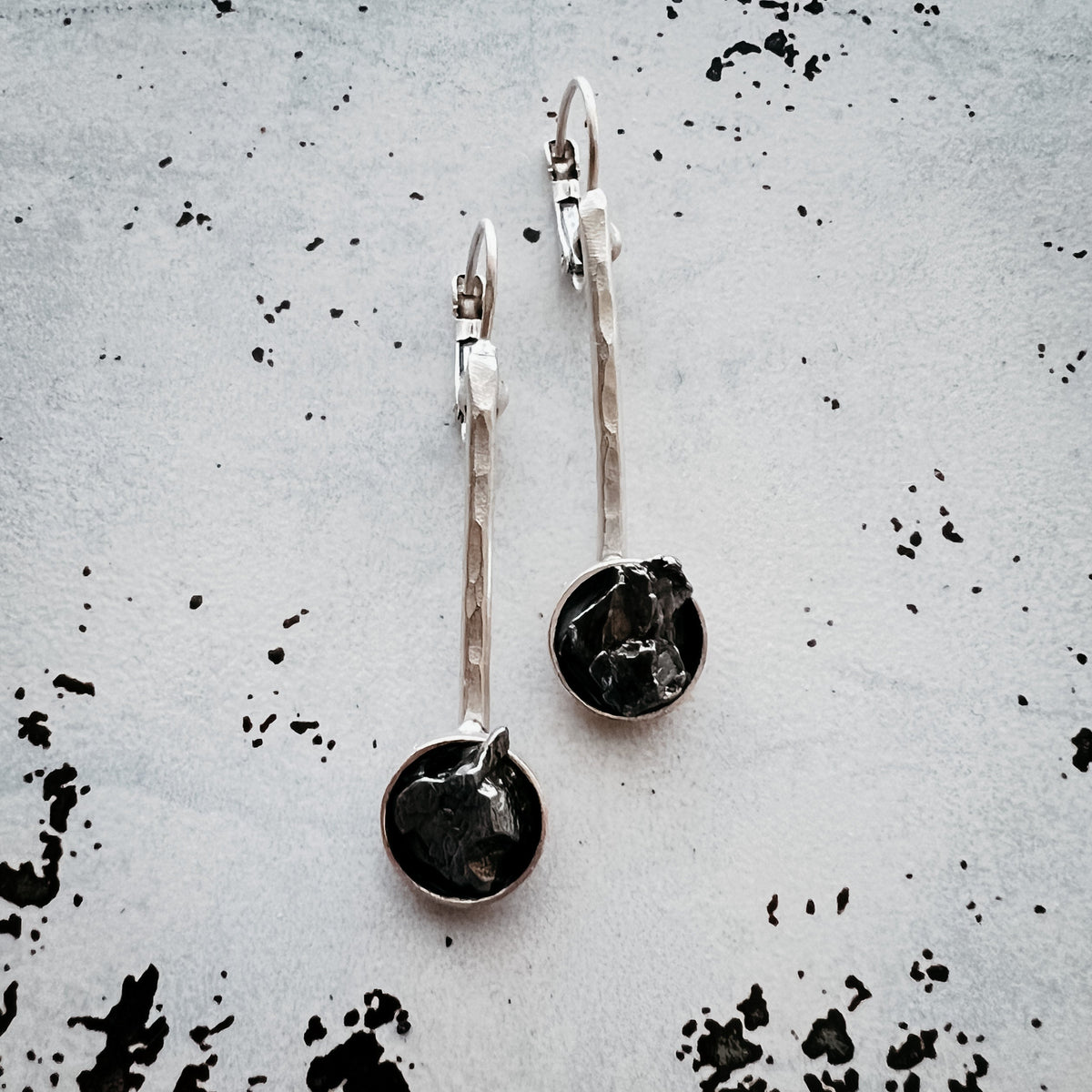 CLEARANCE Simple Round Meteorite Drop Earrings