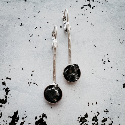 CLEARANCE Simple Round Meteorite Drop Earrings