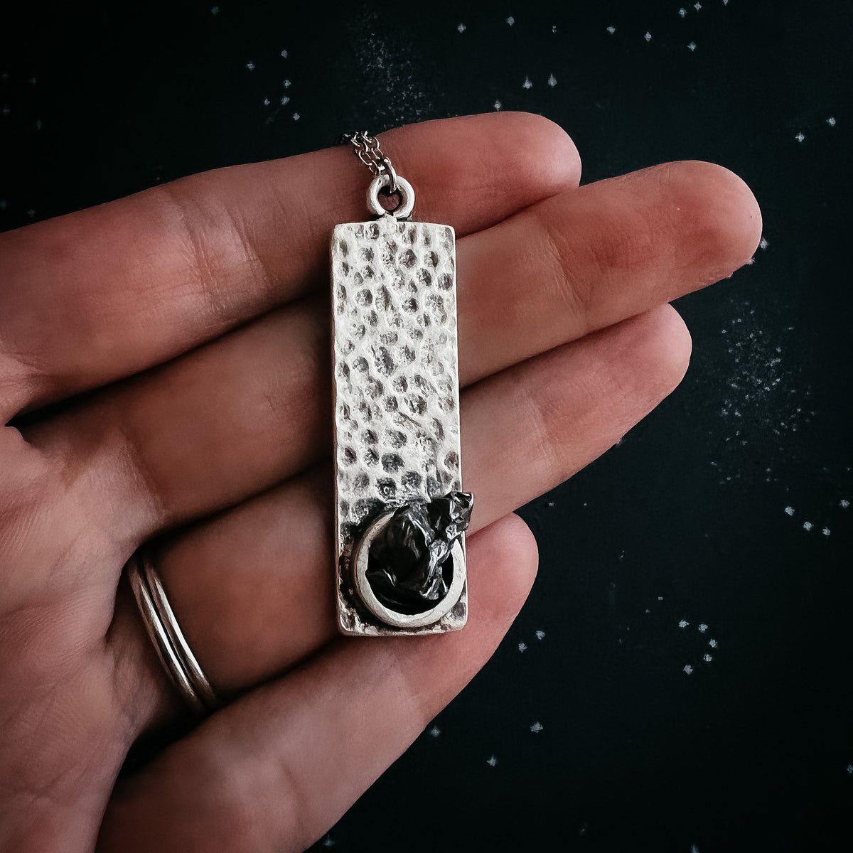CLEARANCE Rectangle Pendant With Raw Meteorite